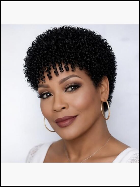 Short Curly Pixie Cut Wig 100% Human Hair Glueless Layered with Bangs main image 6